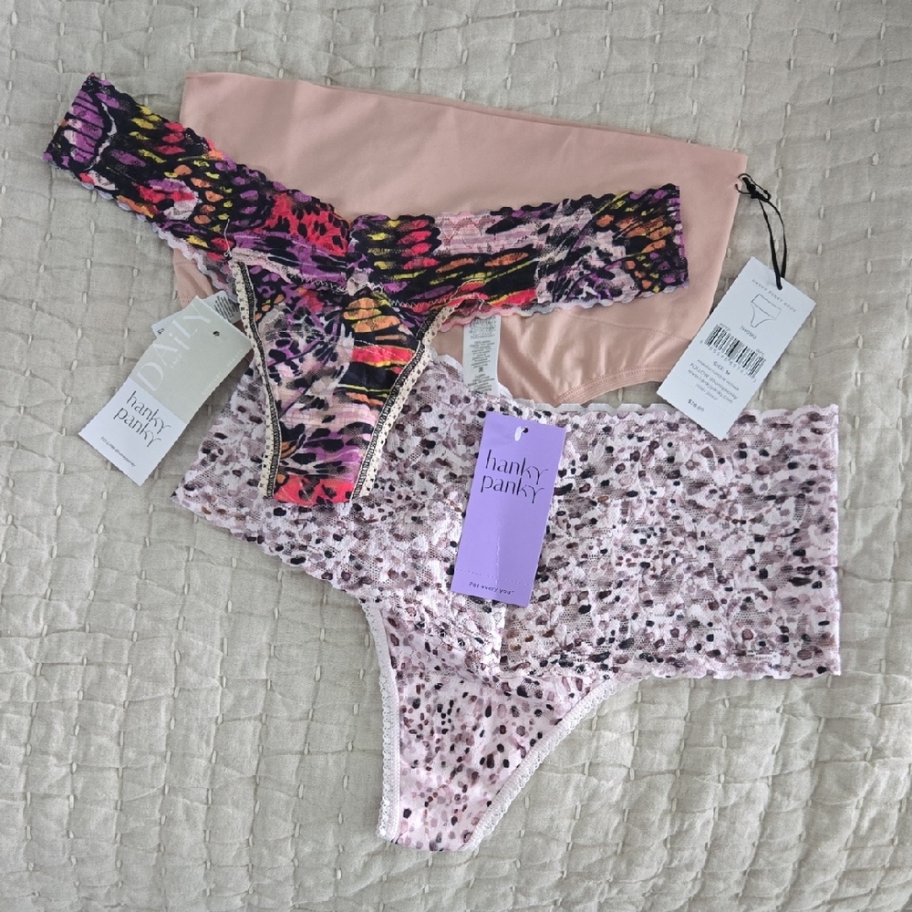 Hanky Panky Multicolor Animal Print & Blush Pink Thong Trio